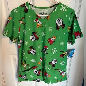 Disney Scrub Top Mickey & Friends Christmas, Women’s Size Small NWT